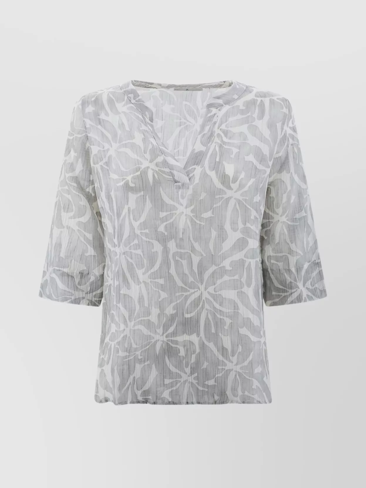 Whyci Cotton-silk Blend Floral Pattern V-neck Top In Gray