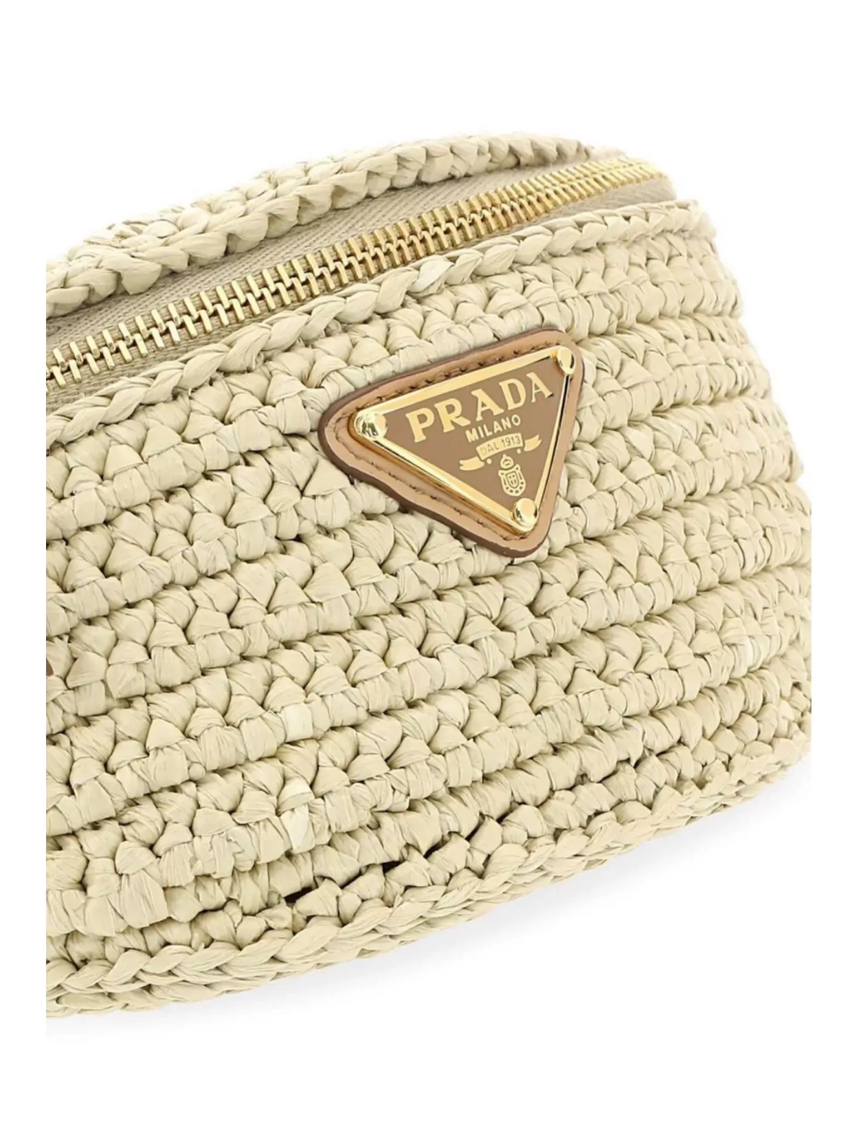Prada Raffia Wrist Pouch With Adjustable Fabric Strap