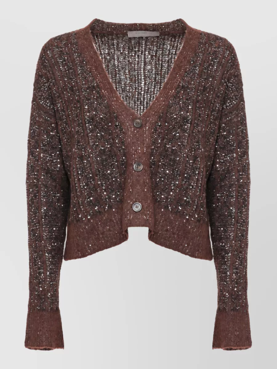 D.exterior sequined v-neck cardigan