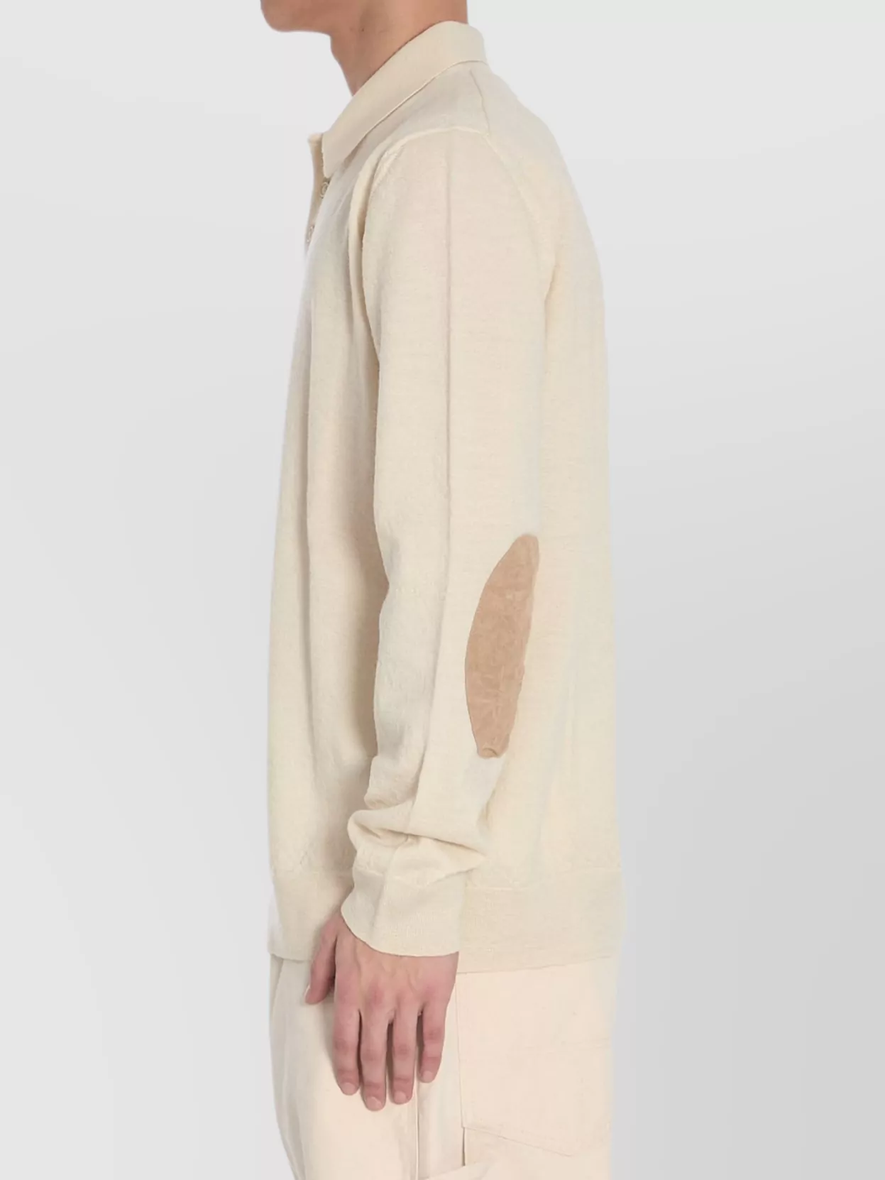 Maison Margiela Wool Polo Shirt With Suede Elbow Patches