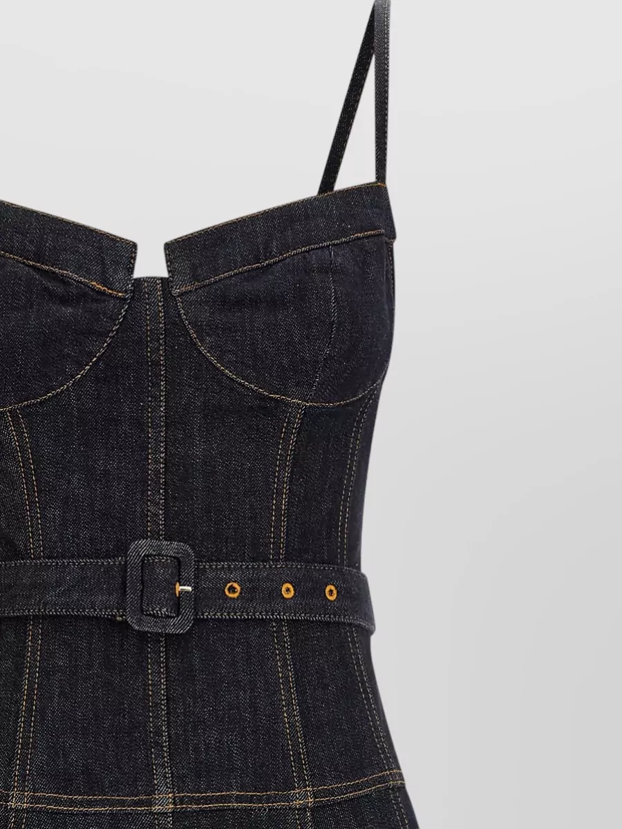 Self-Portrait Denim Midi Dress Belted Waist Straps