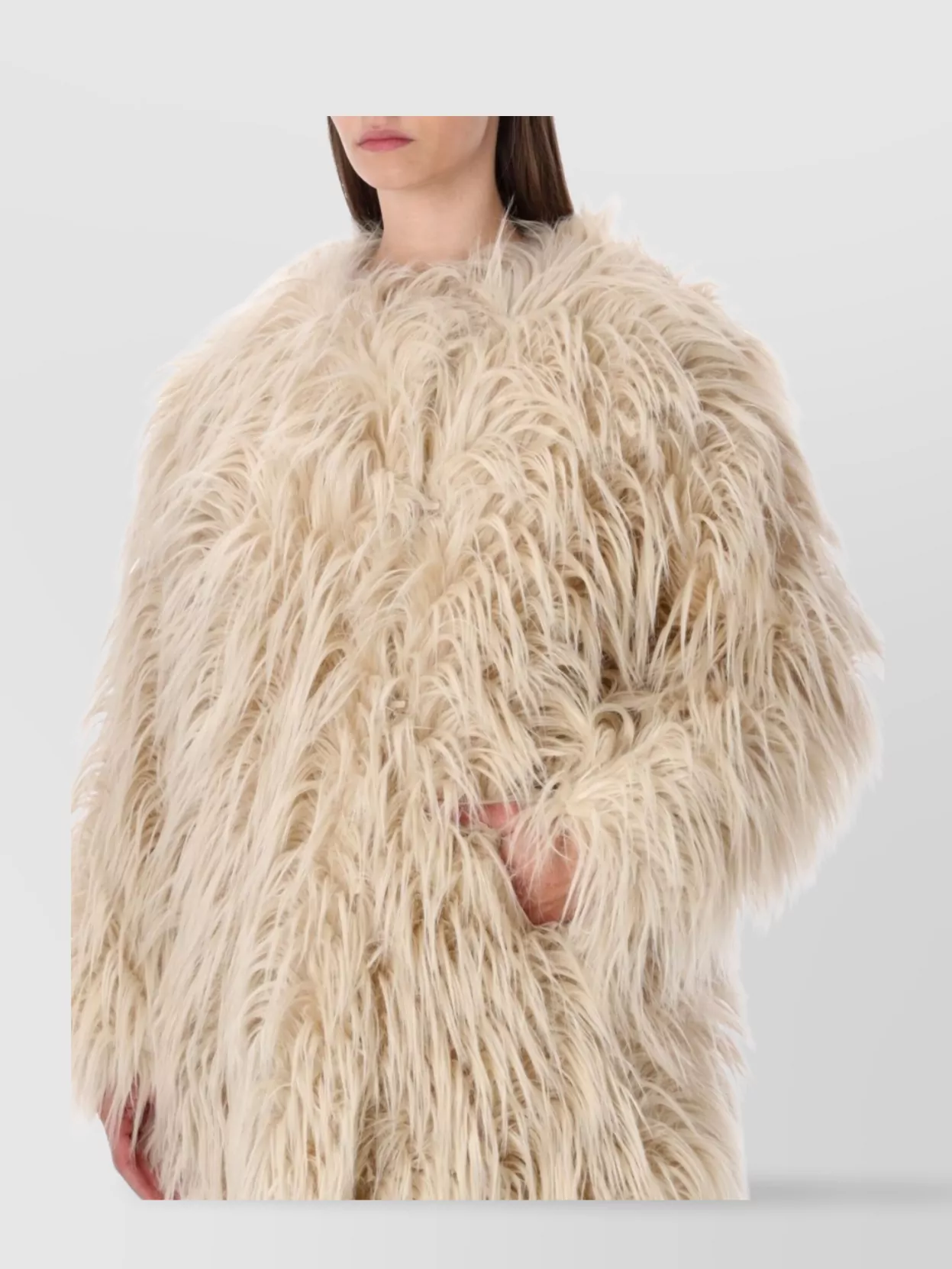 Goldbergh Long Faux Fur Jacket Side Pockets In Neutral