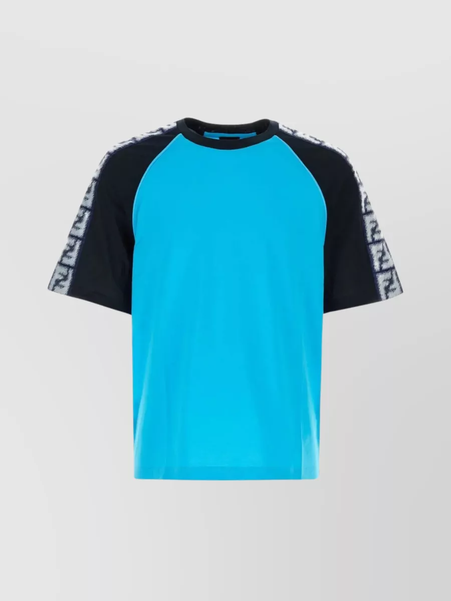 Shop Fendi Contrasting Cotton Crew-neck T-shirt In Blue