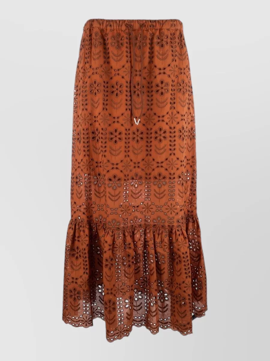 Paul Smith Skirt Embroidered Design Ruffled Hem Sheer Detailing