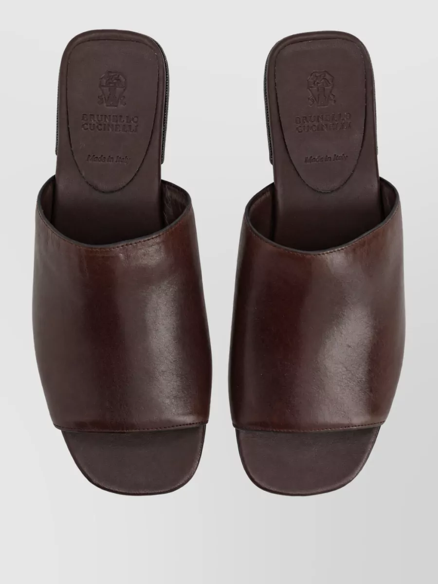 Brunello Cucinelli Leather Mules Open Toe Decorated Heel