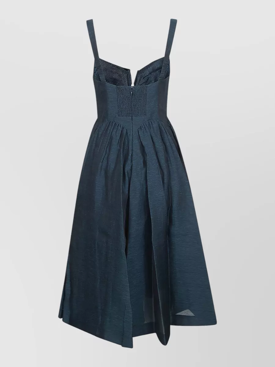 Zimmermann Silk Linen Draped Sweetheart Neckline Midi Dress