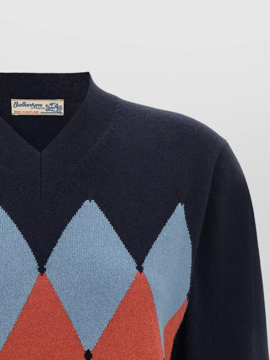 Ballantyne Cashmere Argyle V-Neck Jumper