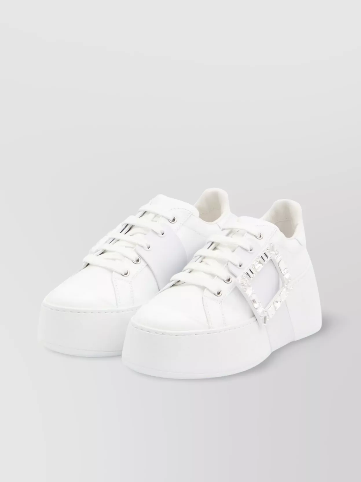 Roger Vivier Leather Skate Sneakers Crystal Buckle