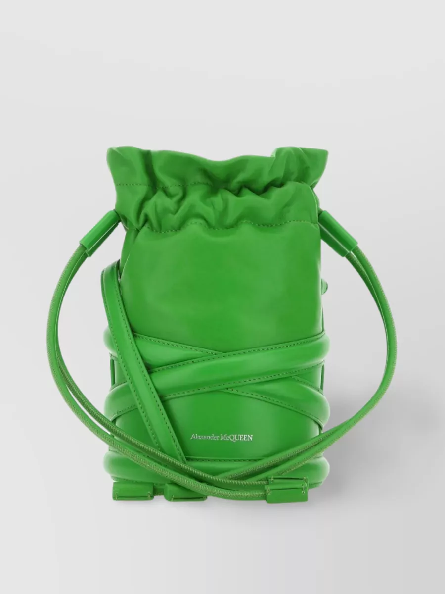 Shop Alexander Mcqueen Ruched Leather Bucket Bag In Green