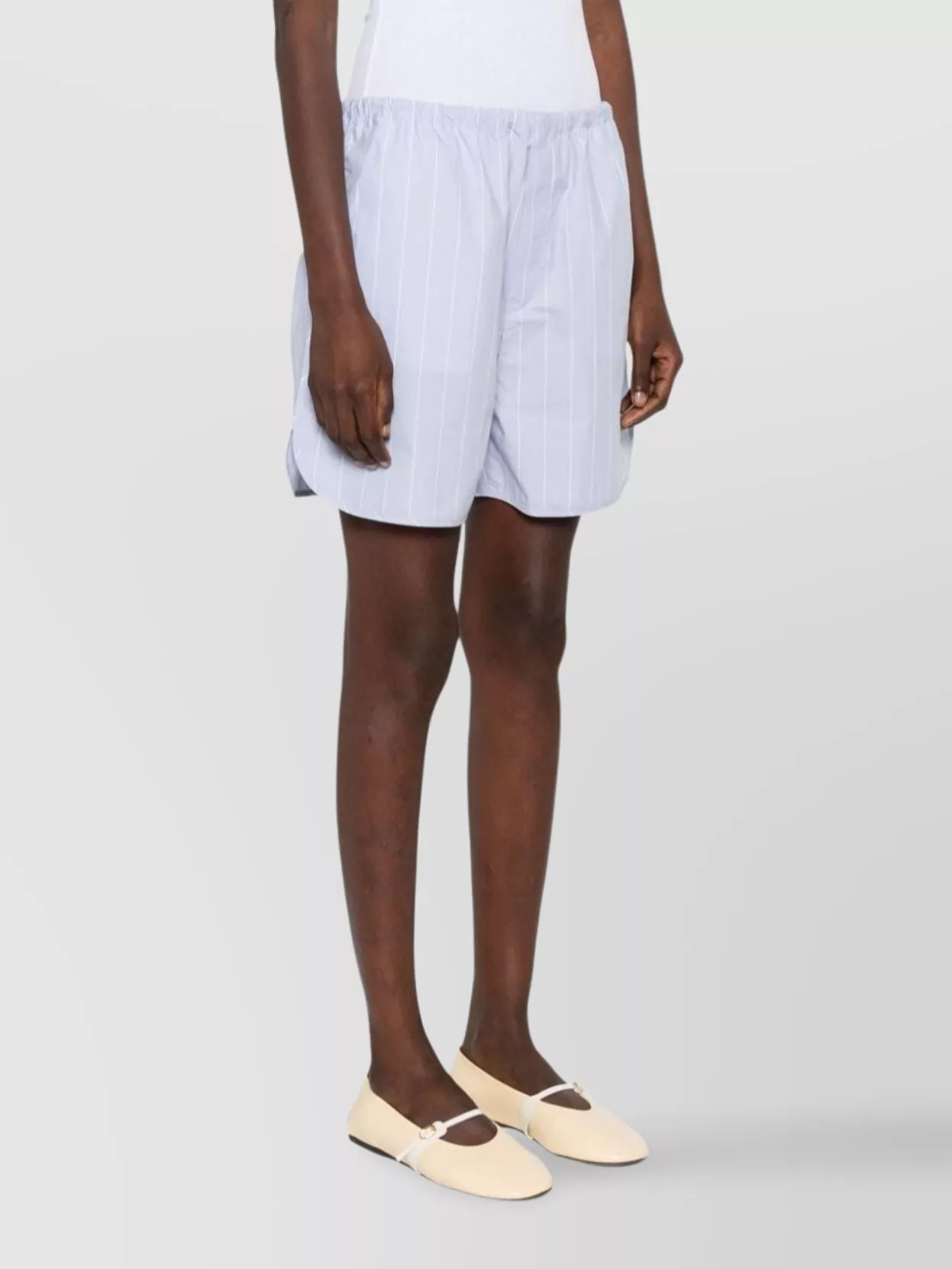 Filippa K Striped Drawstring Shorts Curved Hem