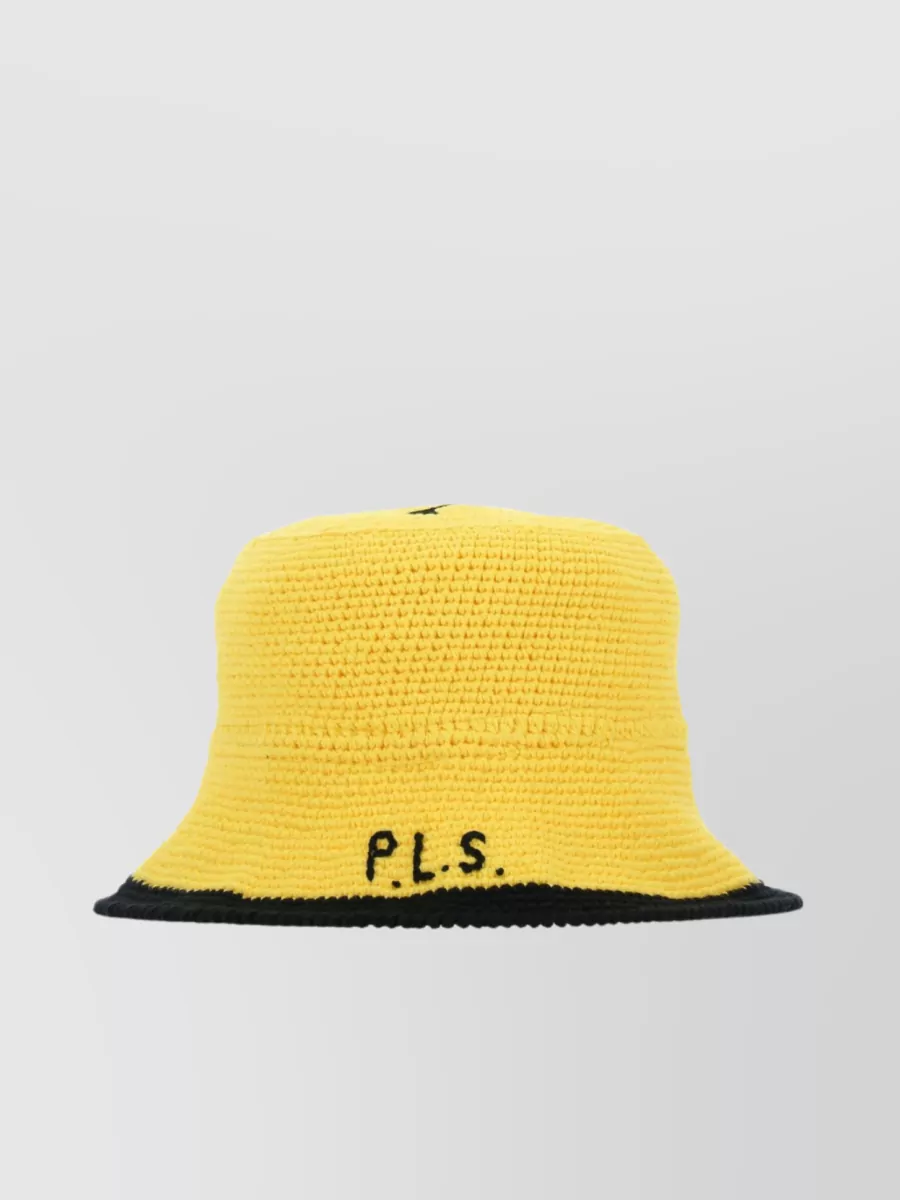 Philosophy Di Lorenzo Serafini Textured Crochet Hat With Smiley Embroidery In Yellow