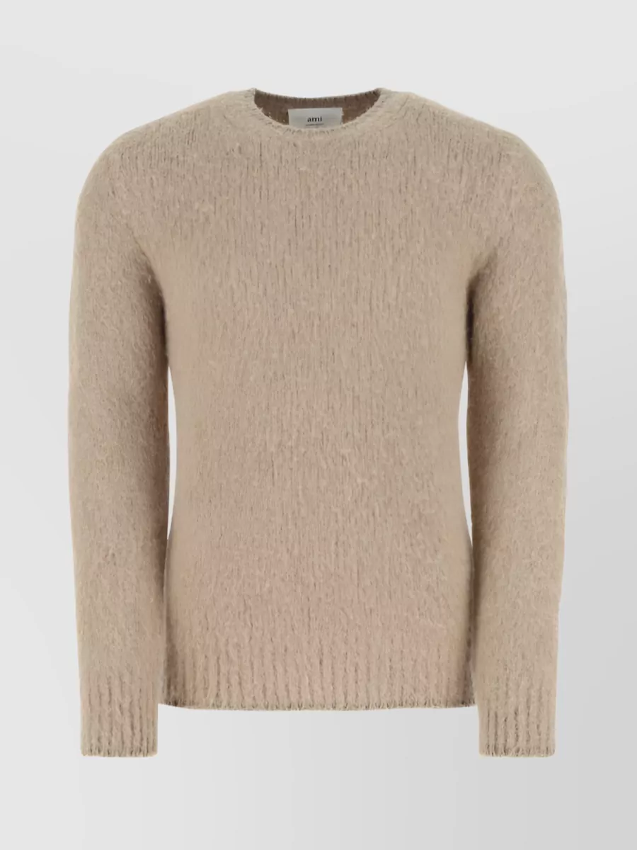 Shop Ami Alexandre Mattiussi Soft Wool Blend Crew-neck Sweater In Cream
