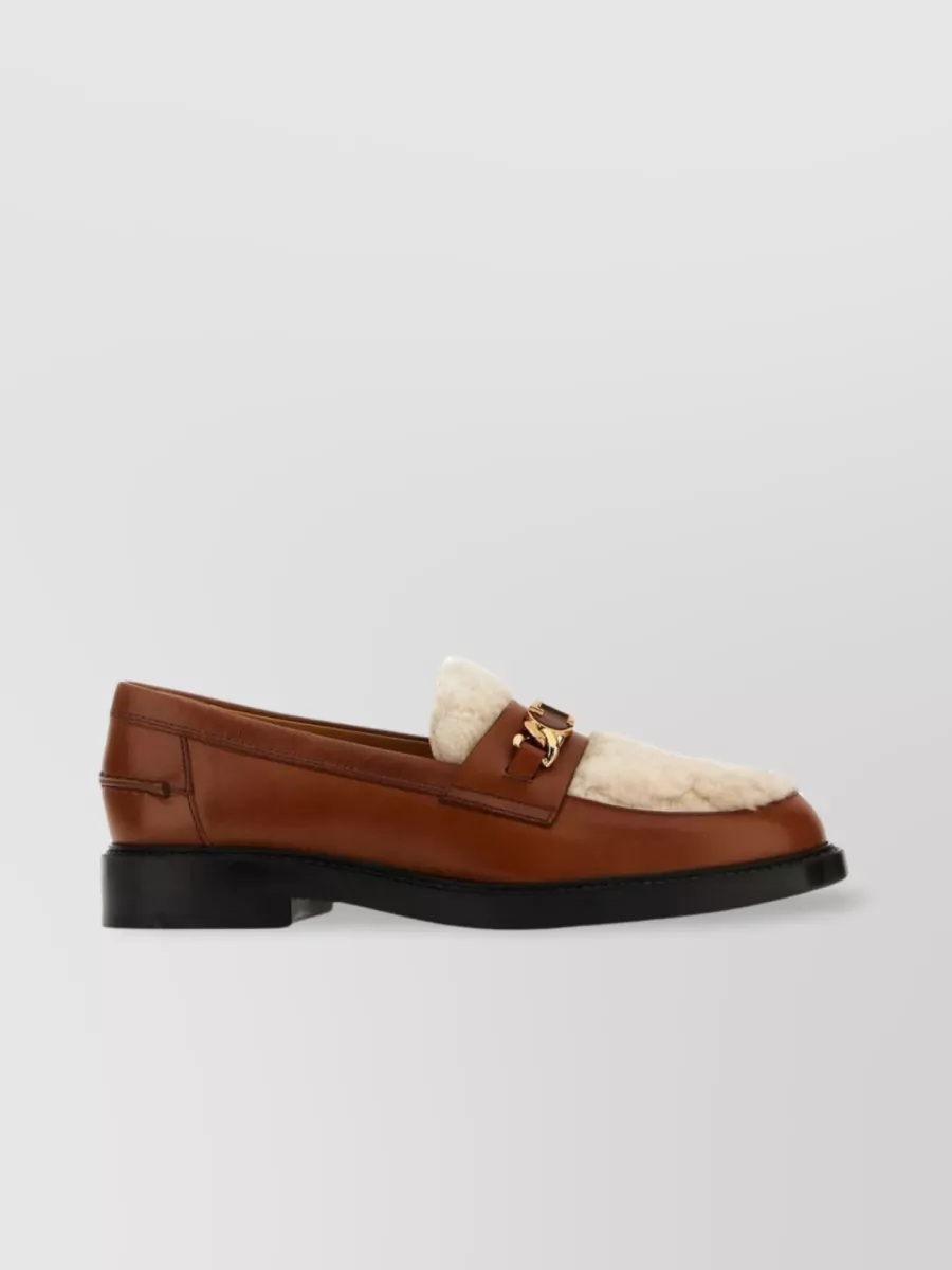 Shop Tod's Leather Loafers With Fur And Chunky Sole In Brown