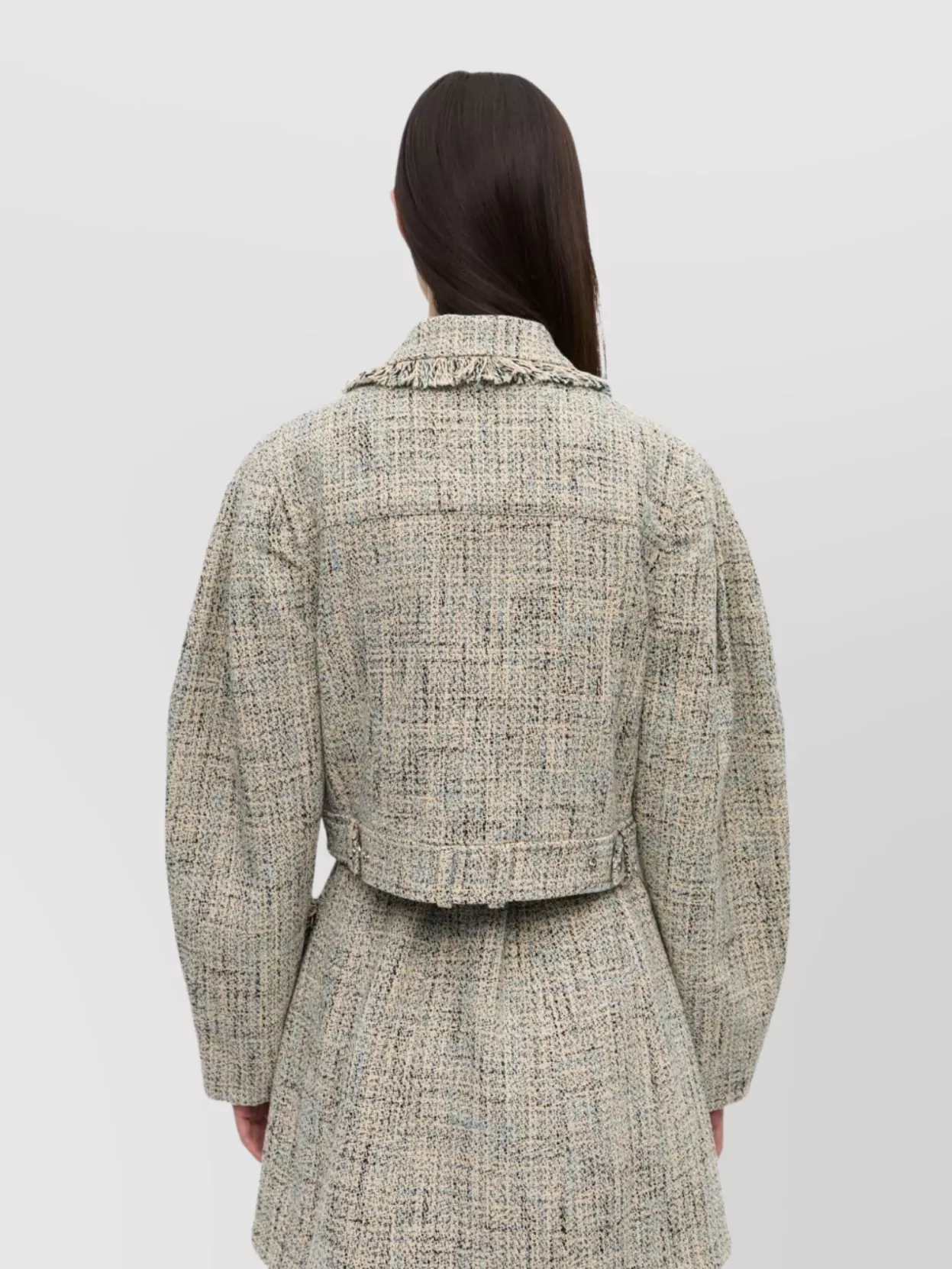 Ganni Tweed Jacket Short Fringe Detailing