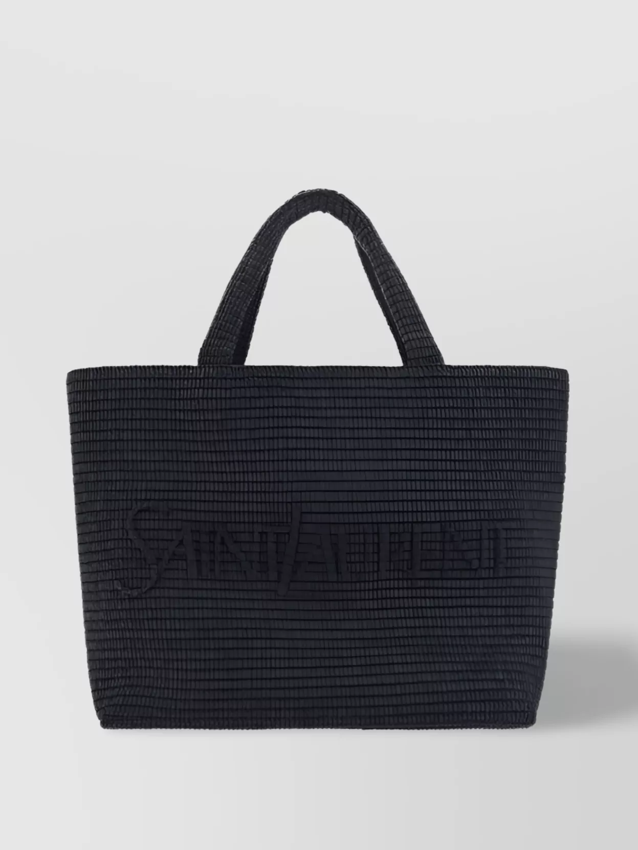 Shop Saint Laurent Raffia Tote Bag Textured Fabric