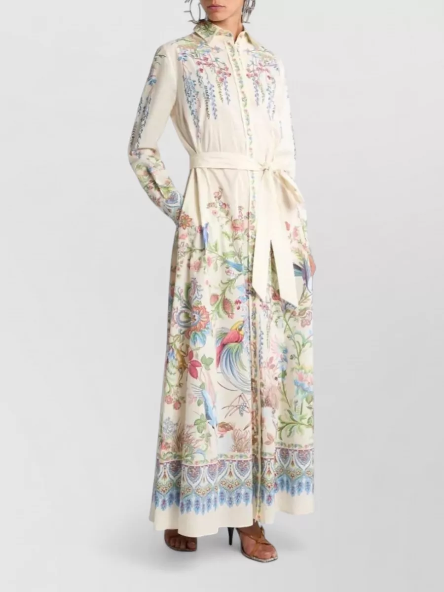 Etro Floral-Print Belted Maxi Shirt Dress