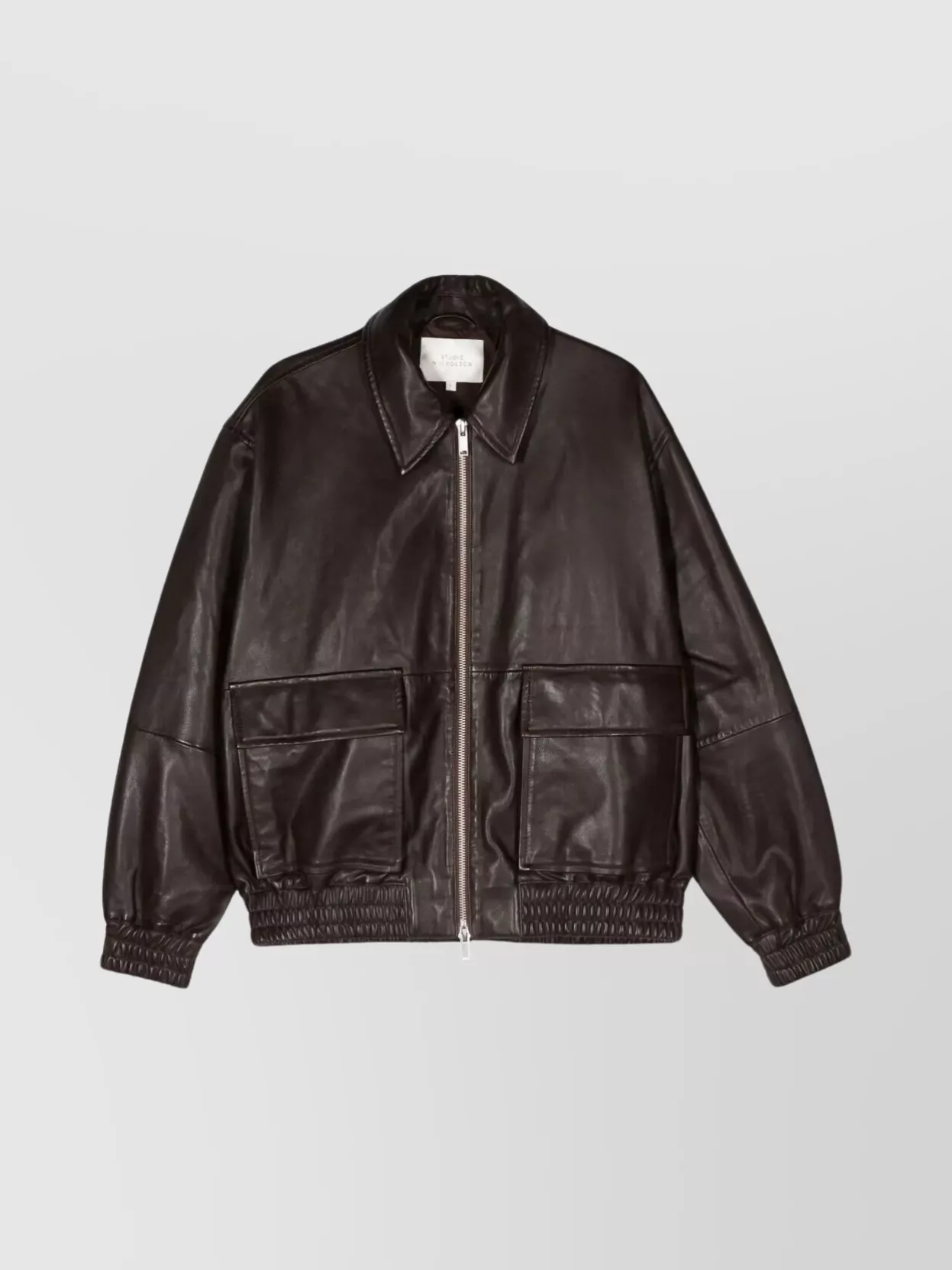 Studio Nicholson Collared Leather Bomber Jacket Featuring Pockets
