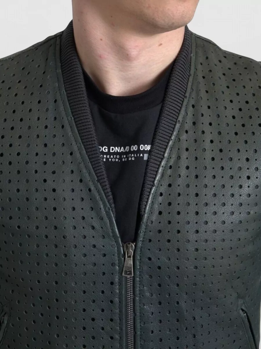 Dolce&Gabbana Leather Perforated Bomber Jacket