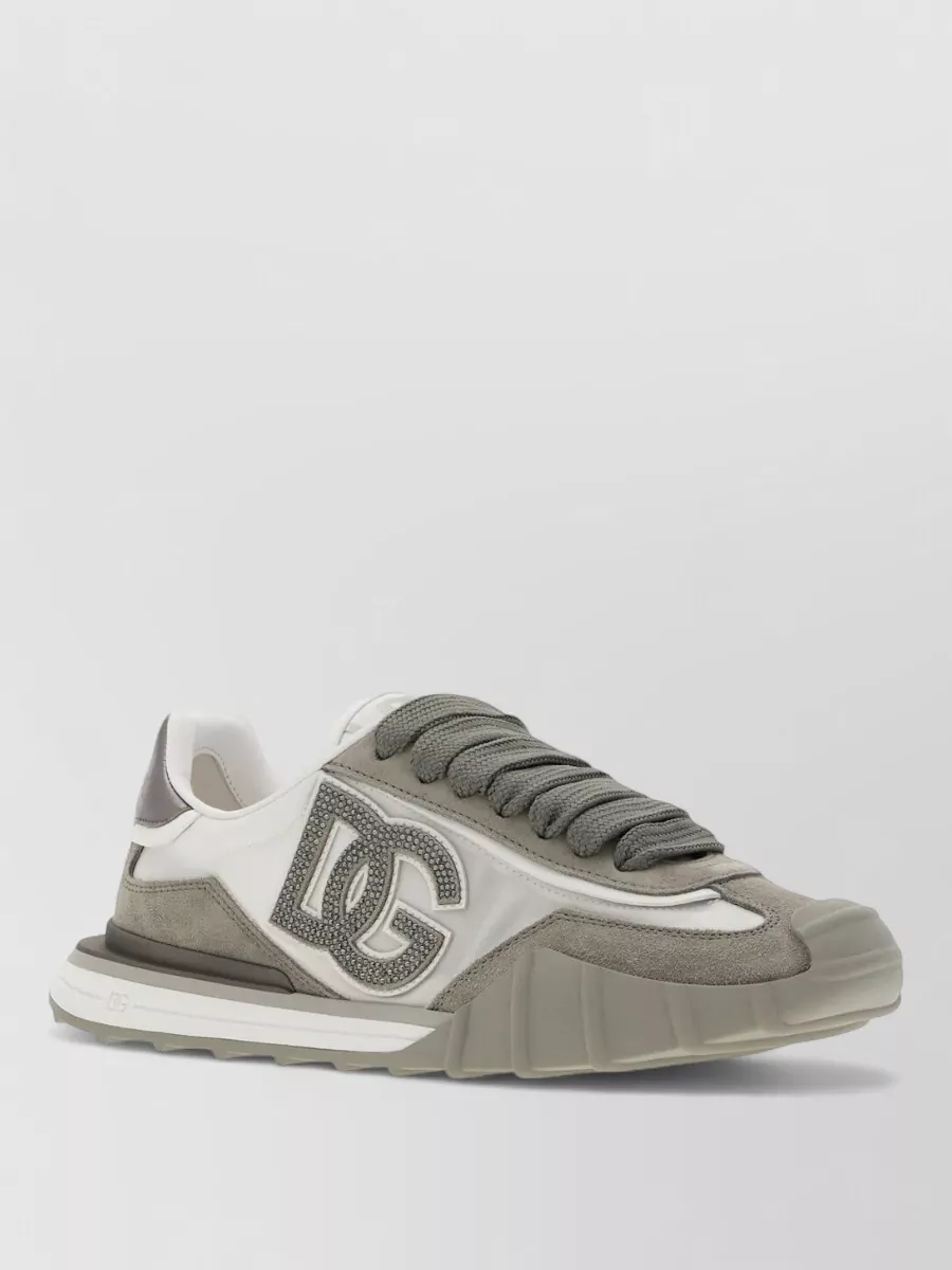 Dolce&Gabbana leather and nylon rhinestone low-top sneakers