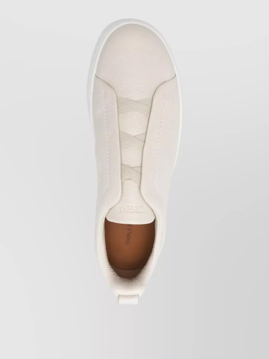 Zegna Leather Sneakers Round Toe Pull Tab