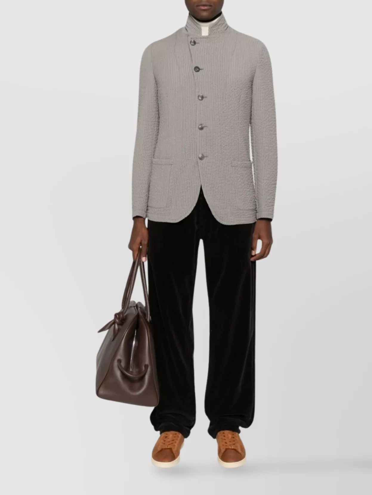 Emporio Armani Virgin Wool Blend Textured Fabric Jacket In Neutral