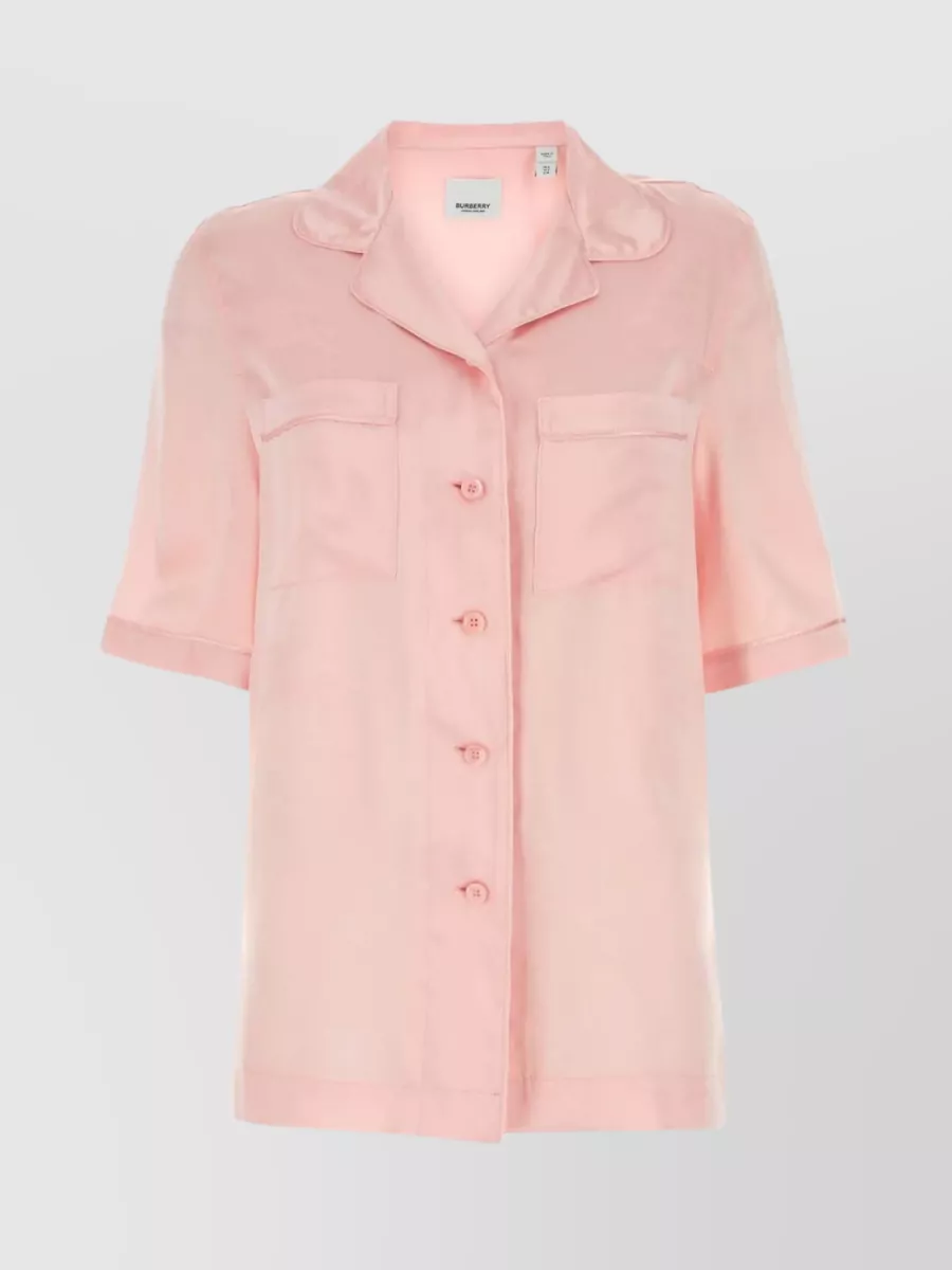 Shop Burberry Hemline Slits Silk Satin Shirt In Pastel