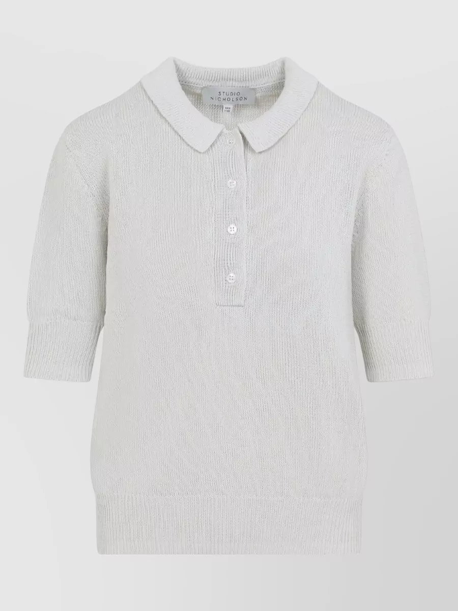 Studio Nicholson Ribbed Short-Sleeve Polo Top
