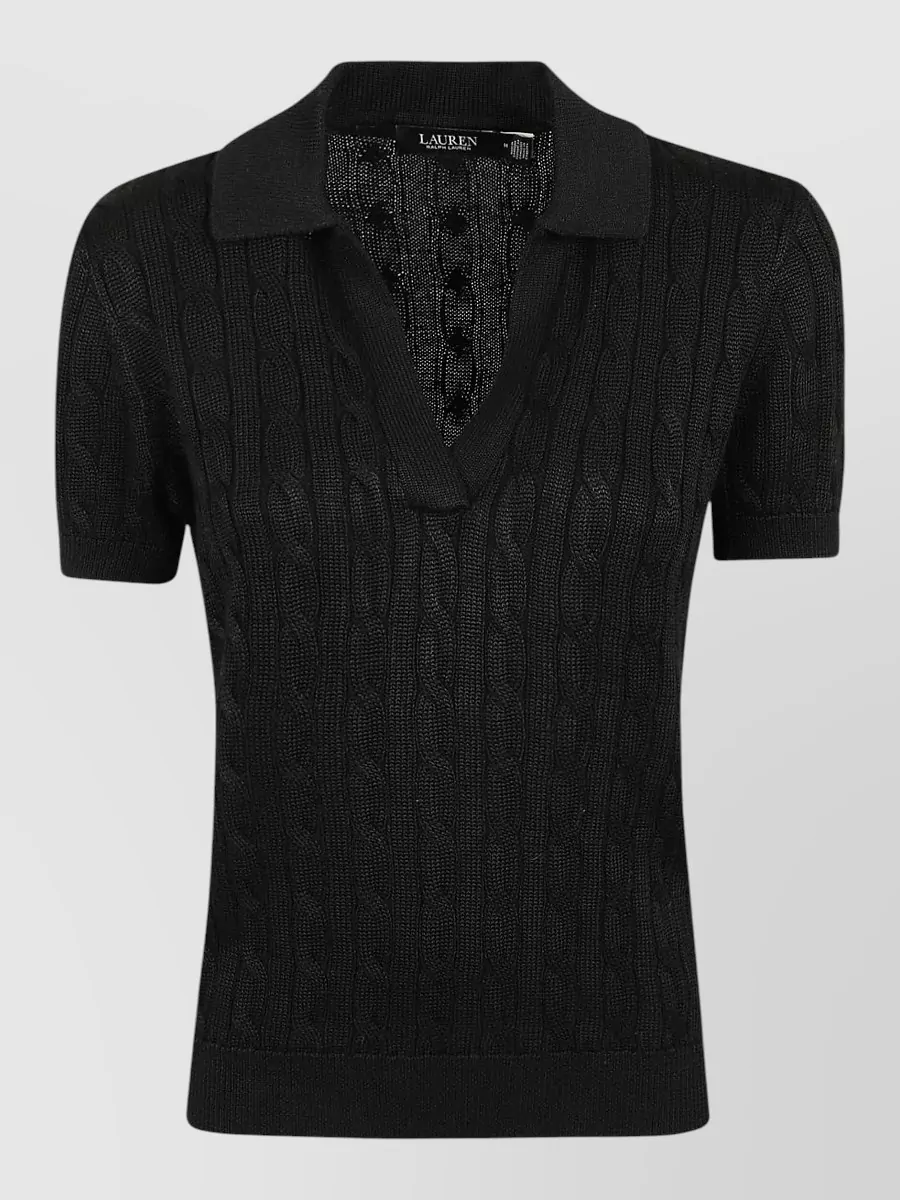 Lauren Ralph Lauren Cable-Knit Short-Sleeve V-Neck Polo Sweater