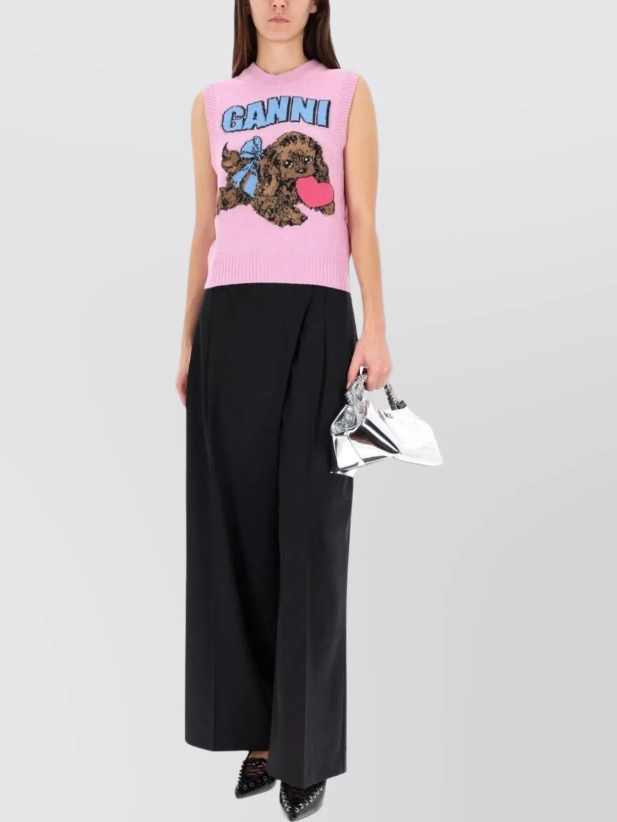Ganni Wide Leg Trousers Pleated Front