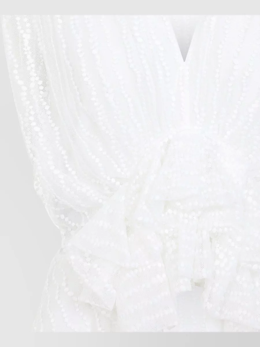 Alberta Ferretti Pleated Asymmetric Draped Sleeveless V-Neck Blouse