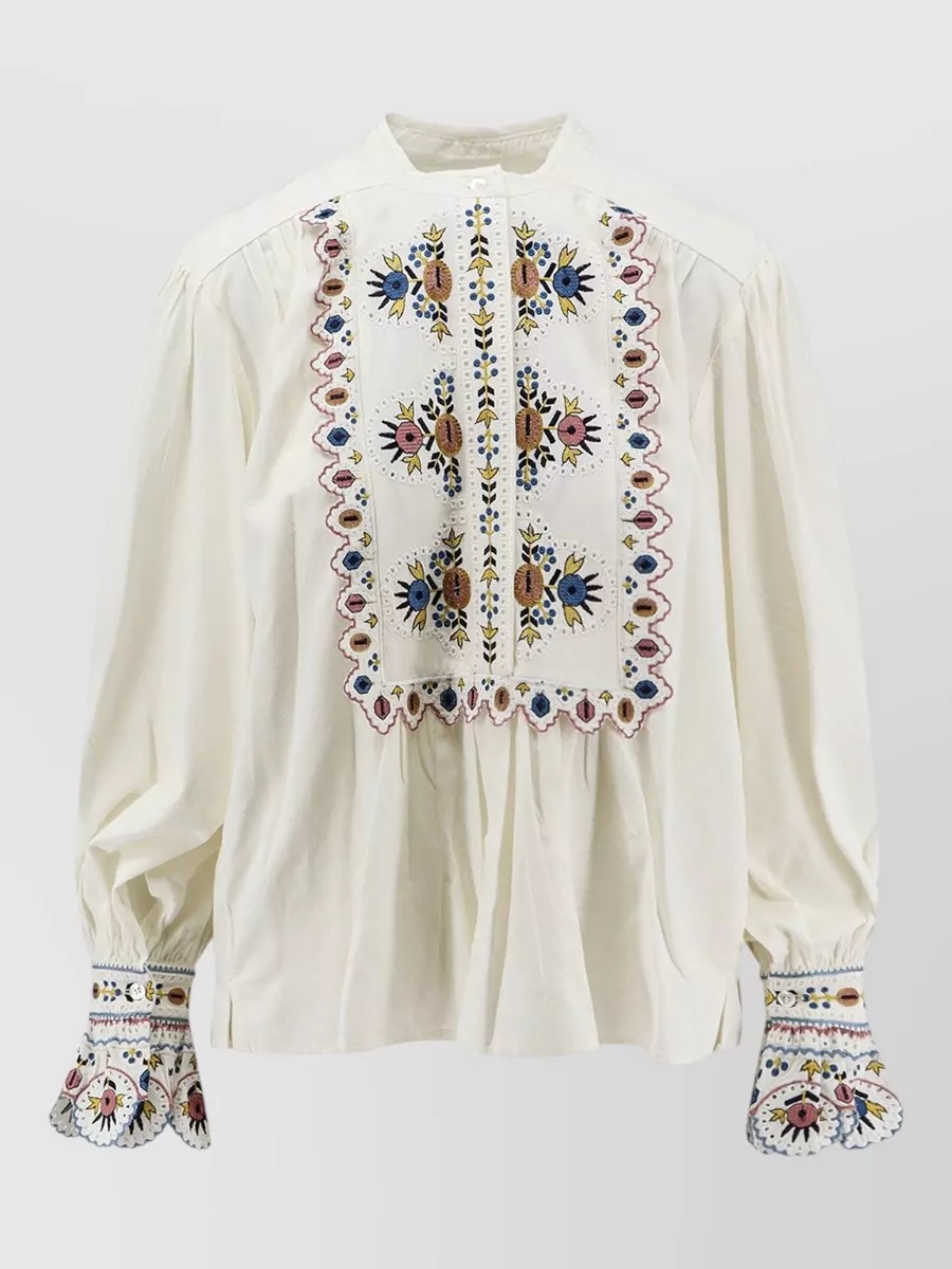 Isabel Marant Etoile viscose linen embroidered long sleeve blouse