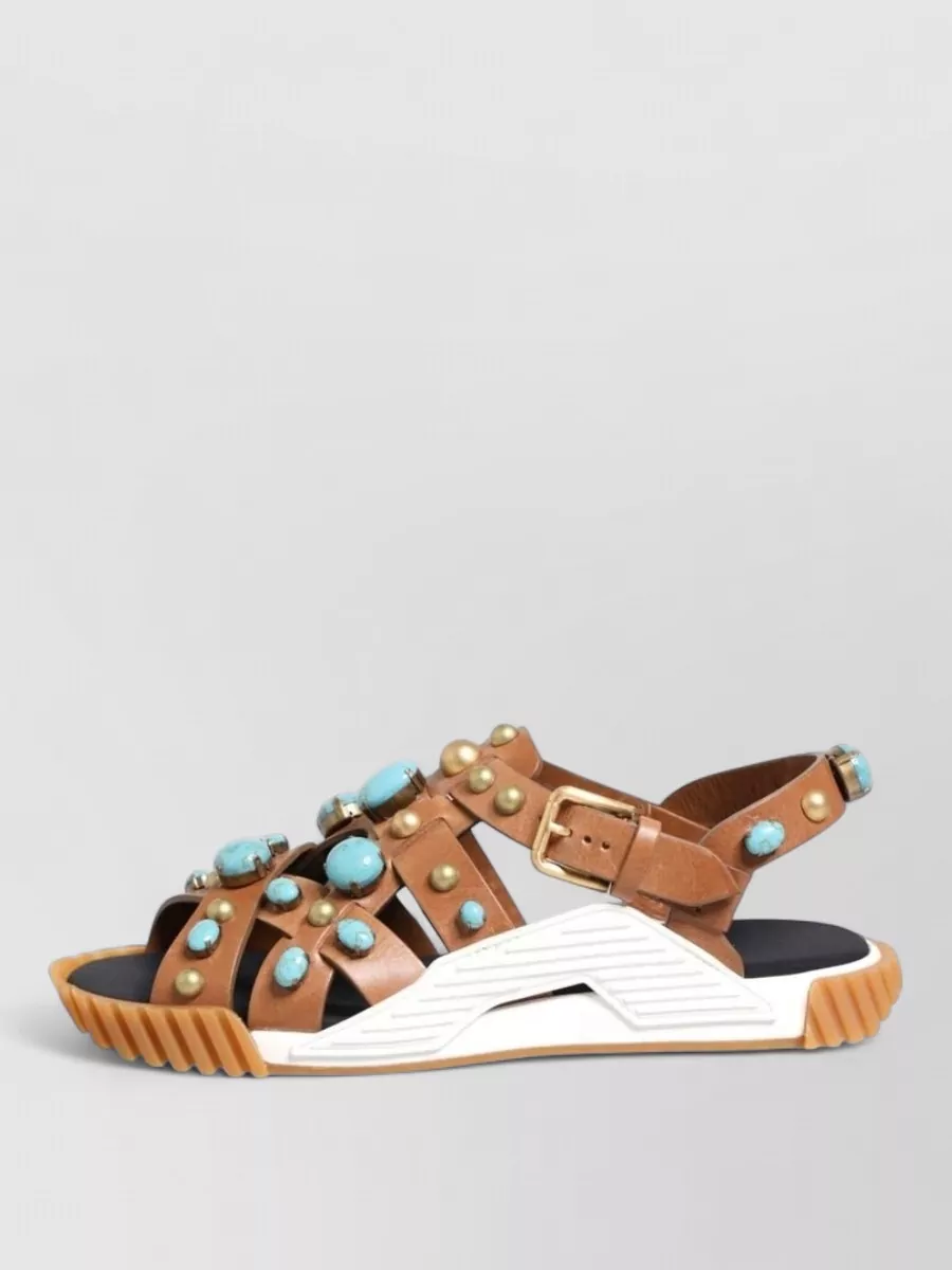 Dolce&Gabbana Leather Studded Slides Sandals