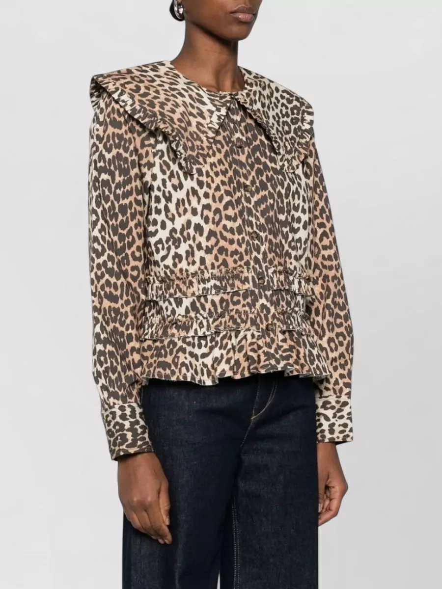 Ganni Organic Cotton Shirt Long Sleeves Leopard