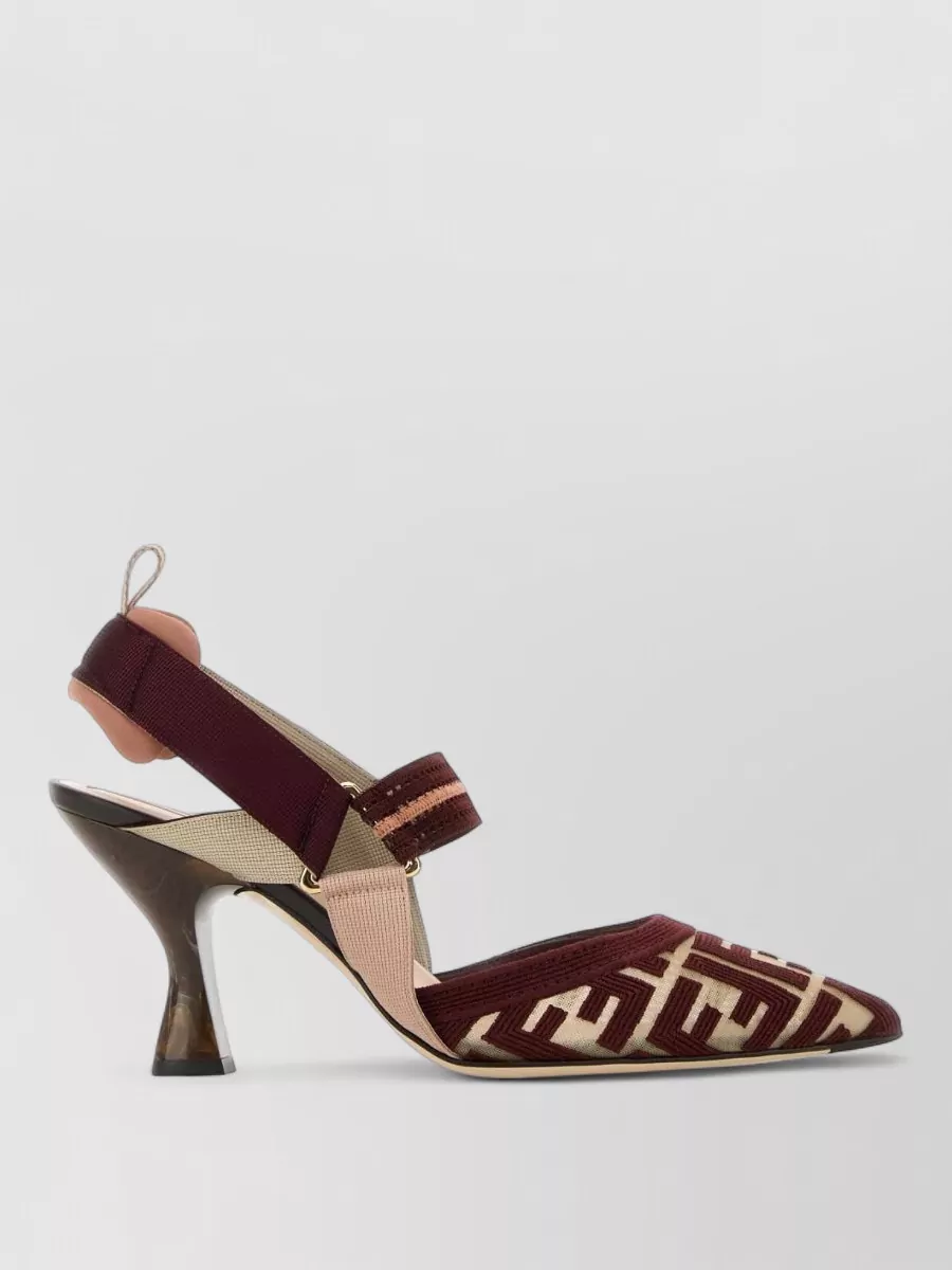 Fendi Burgundy Ff Fabric High-heeled Slingbacks In Blue