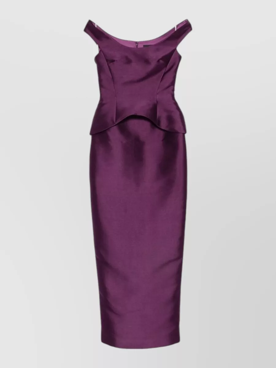 Solace London Satin Off-Shoulder Peplum Maxi Dress