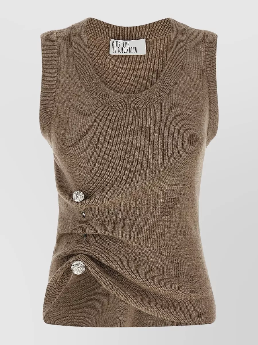 Giuseppe Di Morabito virgin wool ribbed asymmetric crystal brooch knitted top
