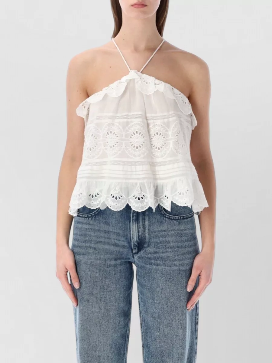 Isabel Marant Etoile Cotton ruffled halterneck top