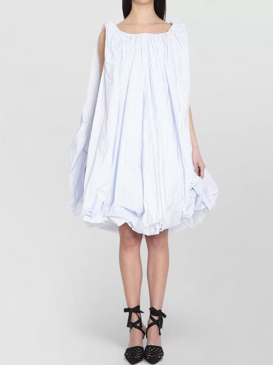 Jacquemus striped off-the-shoulder draped gathered balloon-hem midi dress