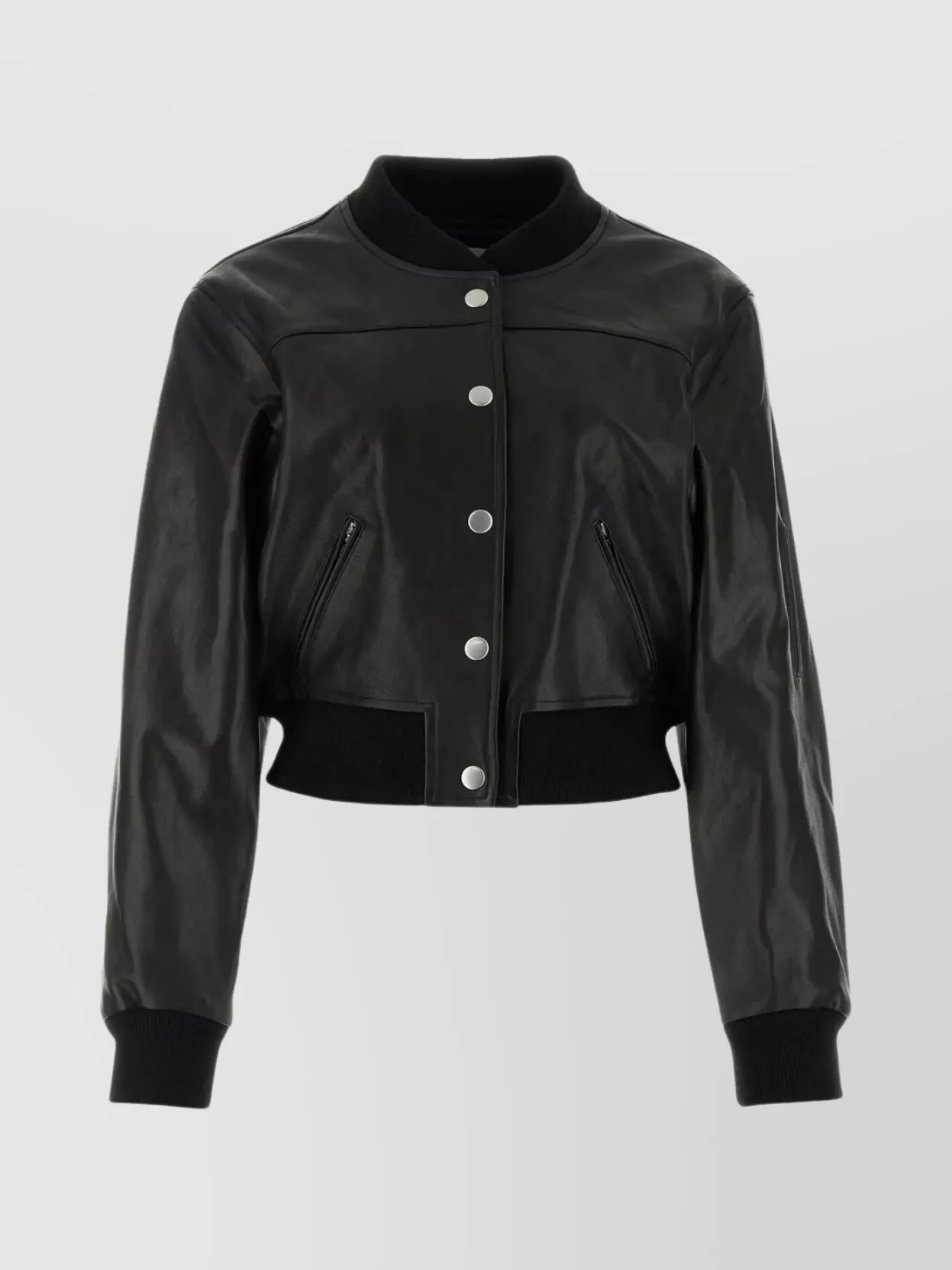 Shop Isabel Marant Lamb Leather Ribbed Collar Bomber Jacket In Black