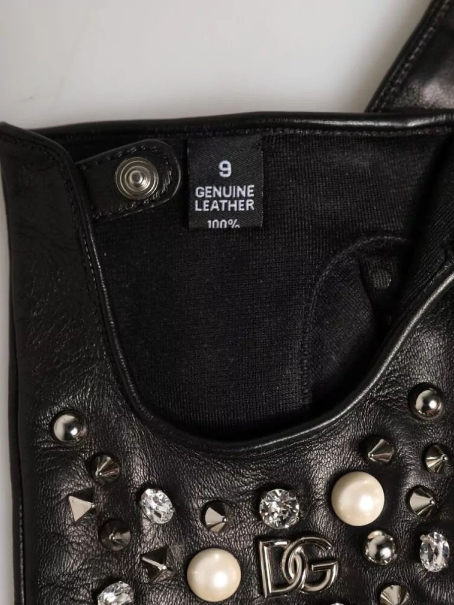Dolce&Gabbana Embellished Leather Wrist-Length Mittens