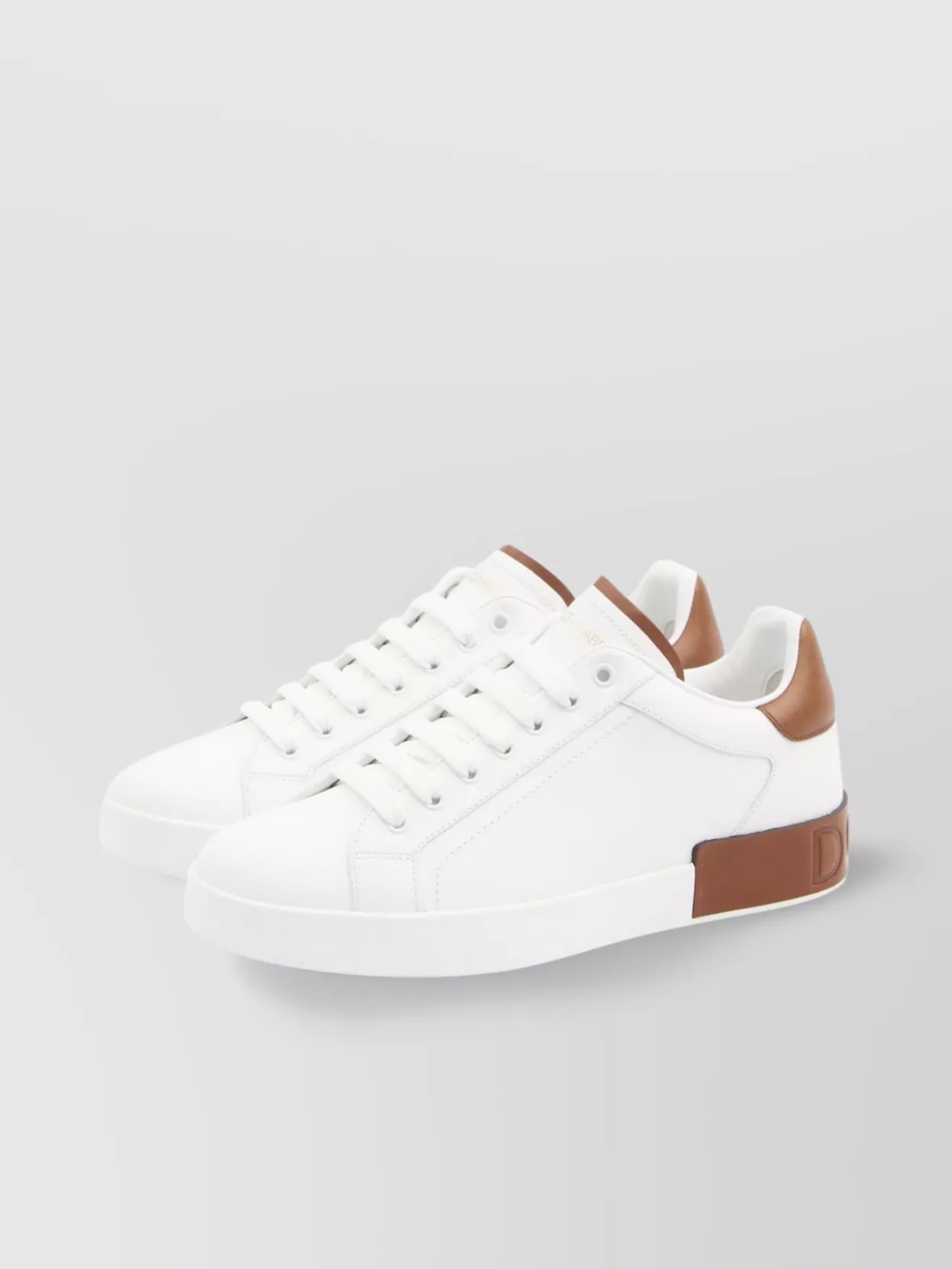Dolce & Gabbana White Calf Leather Portofino Sneakers In Red