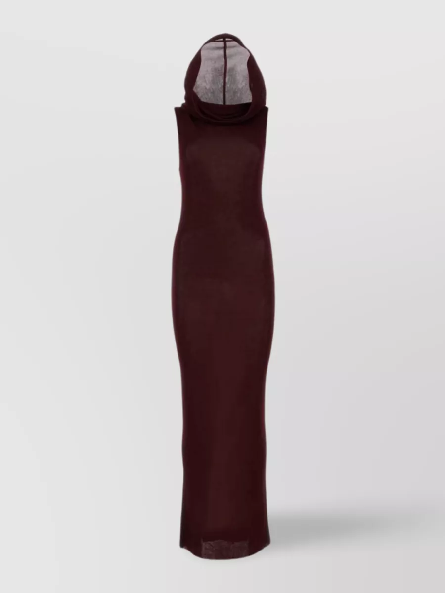 Shop Saint Laurent Hood Detail Viscose Long Dress In Burgundy