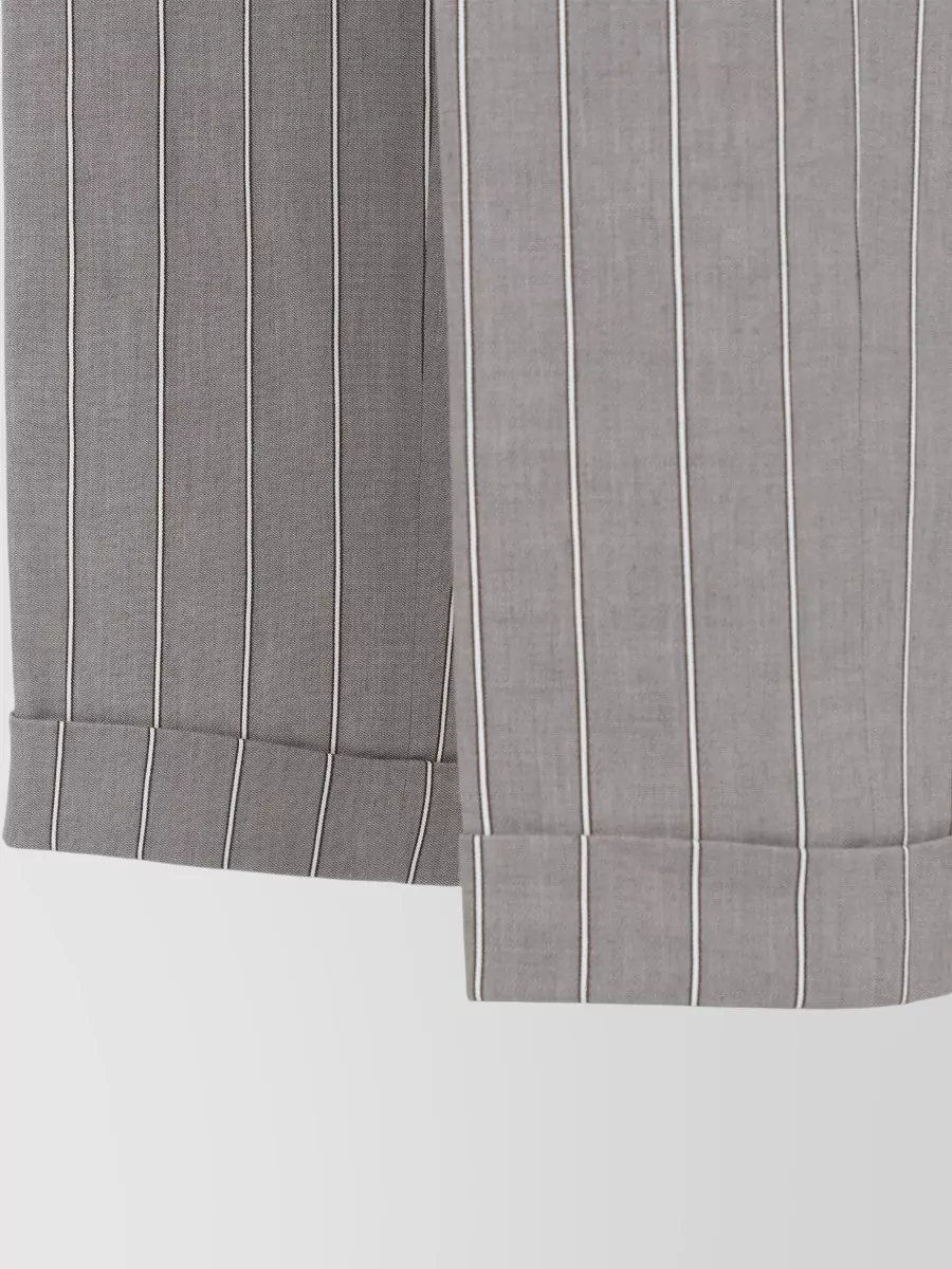 Peserico Pinstriped Linen Cotton Blend Straight Leg Trousers