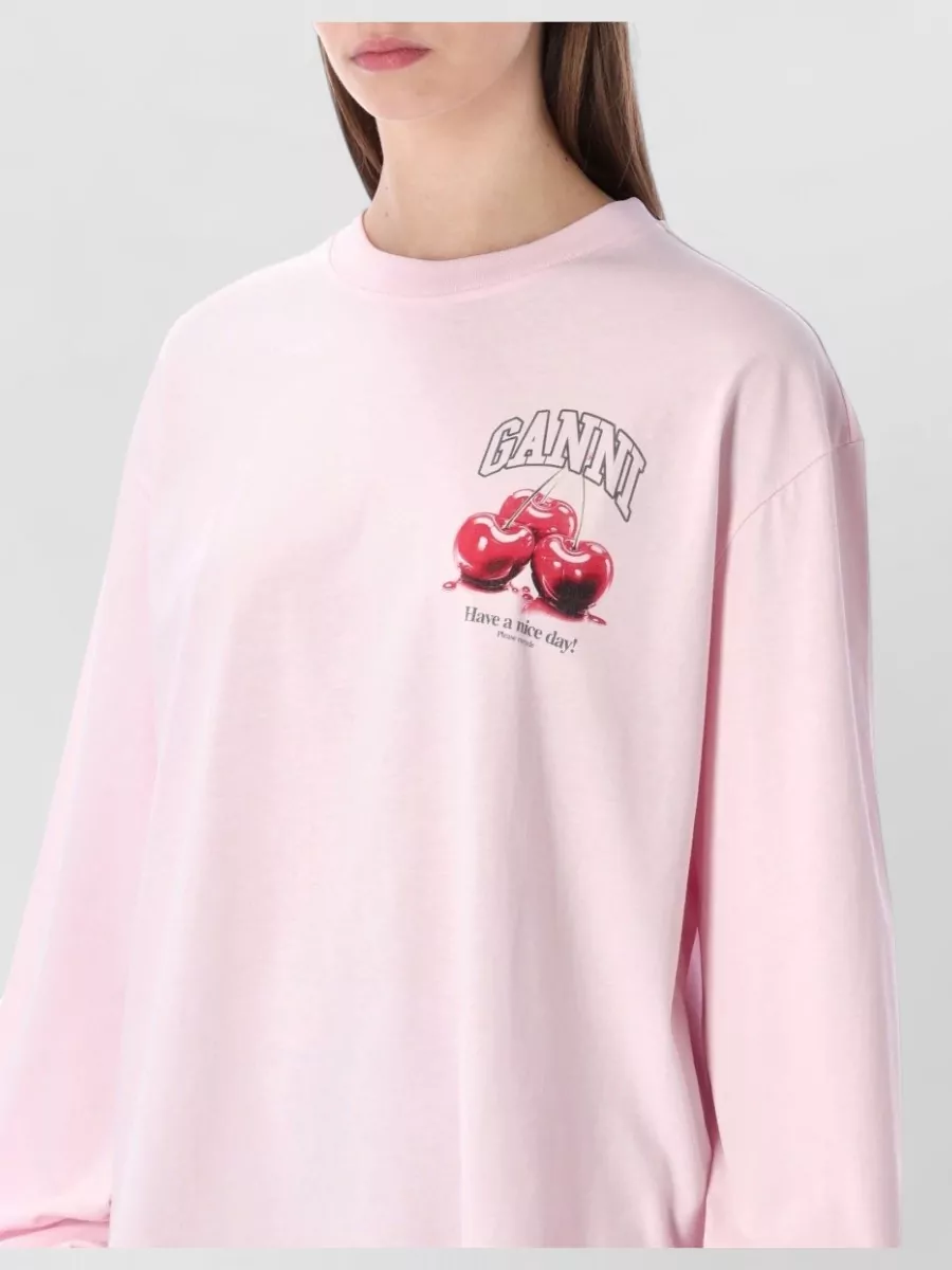 Ganni Long Sleeve Cherry Graphic T-Shirt