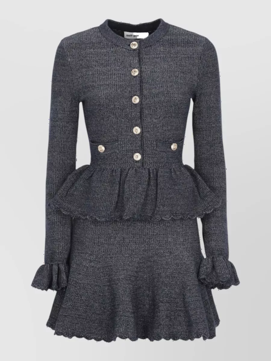 Self-Portrait textured long-sleeve flared knitted midi dress