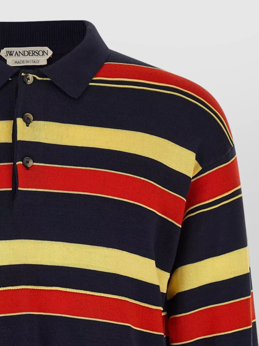 Jw Anderson Long Sleeve Striped Knit Polo Shirt