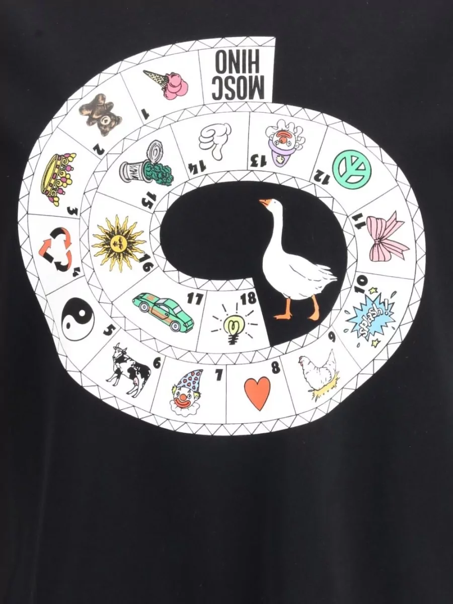 Moschino Crew Neck Graphic Print Silk Nylon T-Shirt