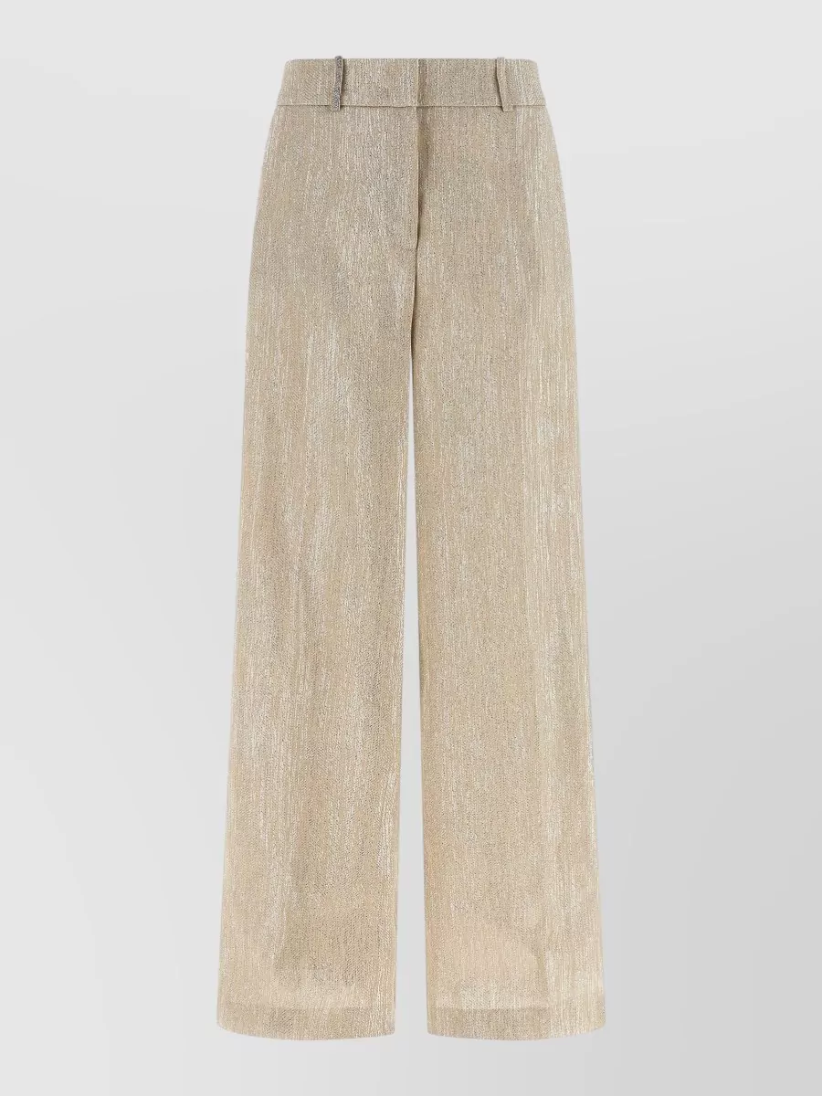 Peserico Metallic Thread Trousers High Waist Design In Brown
