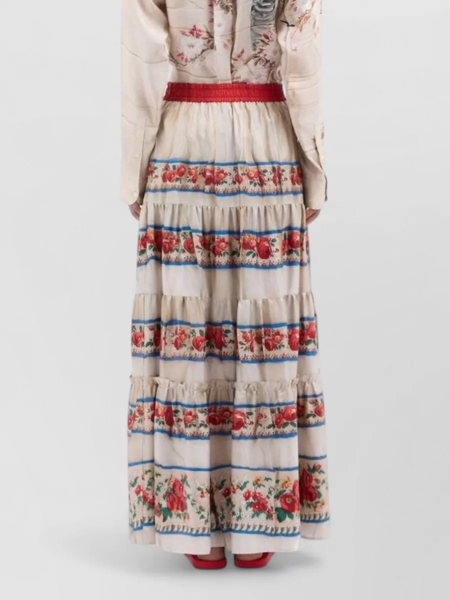 Pierre Louise Mascia Floral-Print Silk Full Skirt