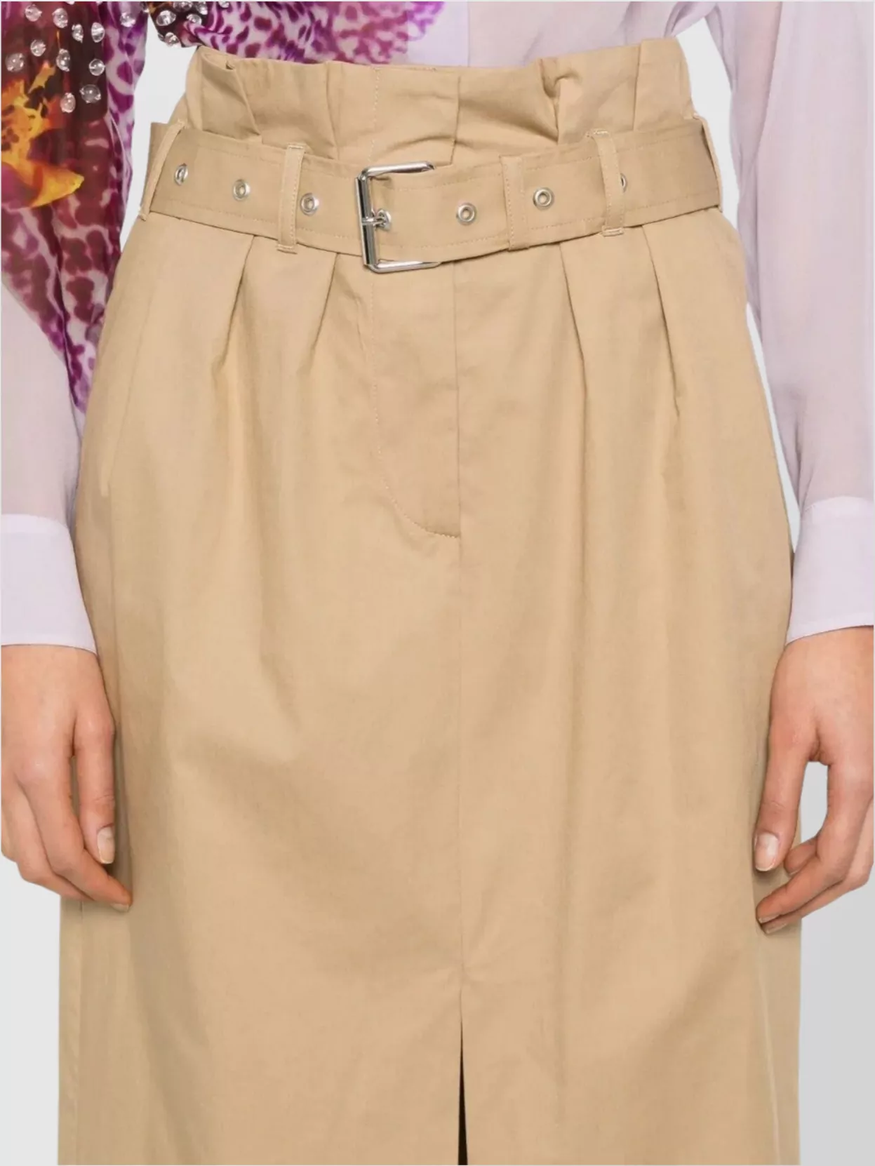 Dries Van Noten Belted High Waist Pleated Midi Skirt